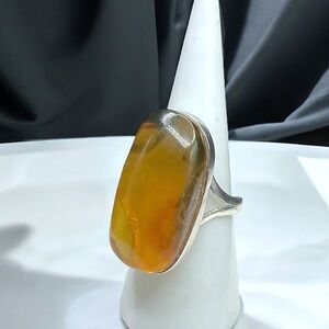 🌺HUGE Vintage Sterling & Ambe Ring